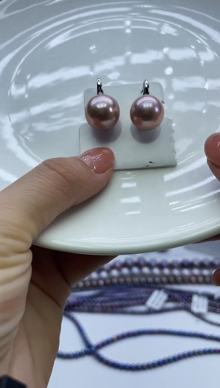 未镶嵌耳饰淡水珍珠紫色系耳饰