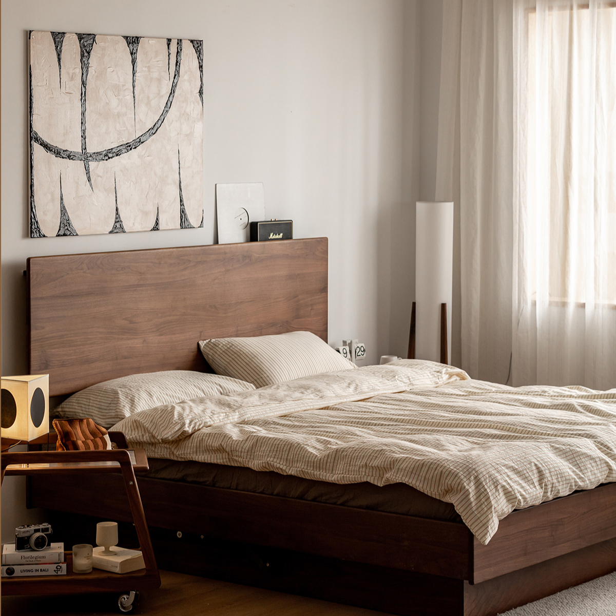 续写家具实木箱体床黑胡桃木日式1.5m高箱床北欧小户型双人储物床