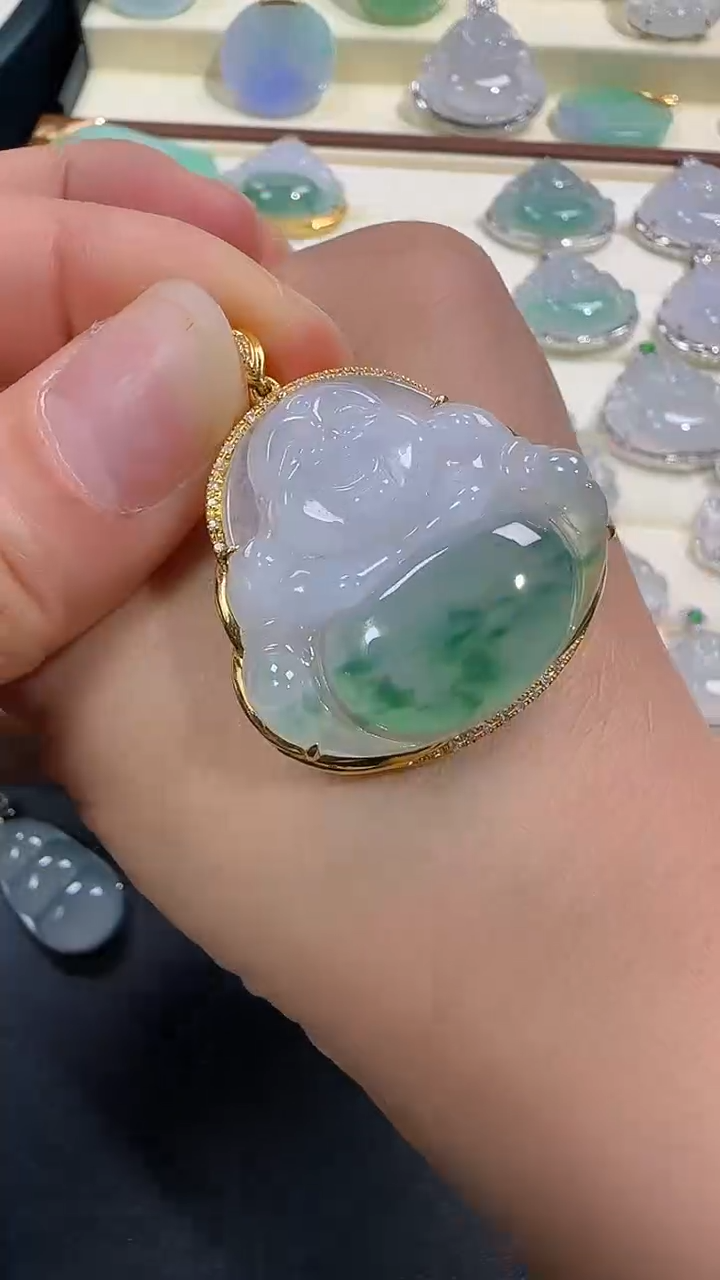 【闪购商品】翡翠颈饰18K金镶嵌翡翠佛公