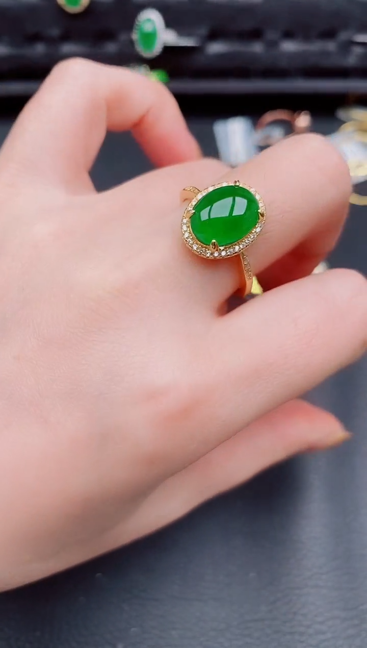 【闪购商品】翡翠戒指银S925镶嵌天然a货翡翠596