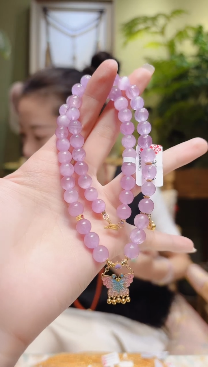 【闪购商品】锂辉石项链18K金镶嵌蝴蝶提溜紫锂辉项链OT