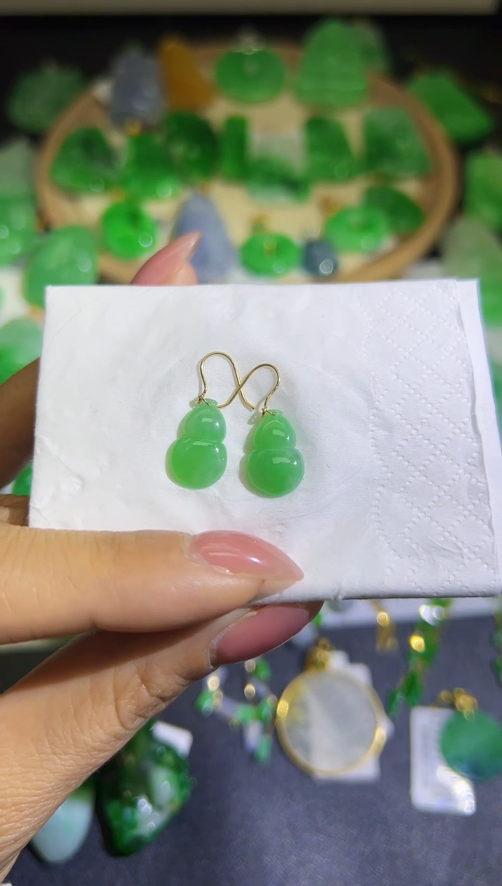 【闪购商品】翡翠耳饰18K金镶嵌Q缅料A货翡翠/支持复检/一件