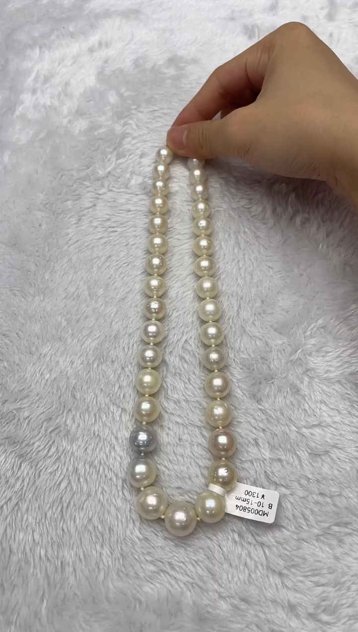 海水珍珠银S925镶嵌项链澳白10-15mm