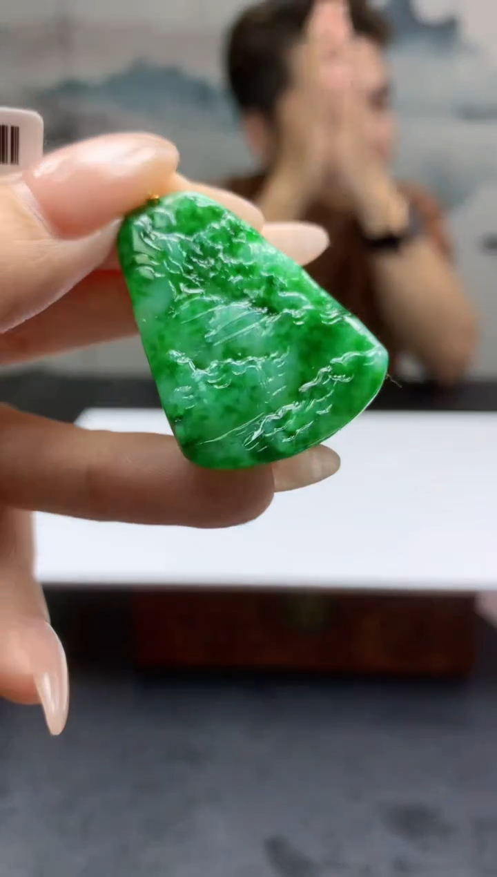 【闪购商品】定制翡翠未镶嵌010ee-毛货山水牌13赠金扣
