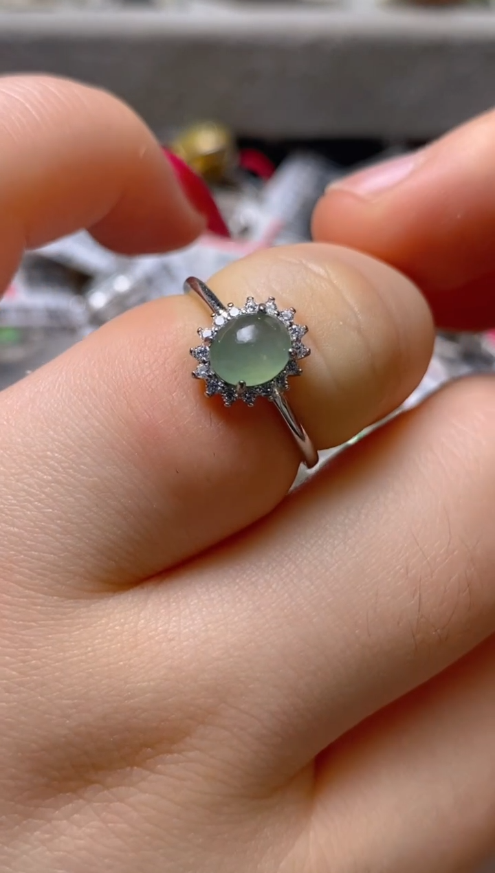 银S925镶嵌戒指翡翠百内无证书