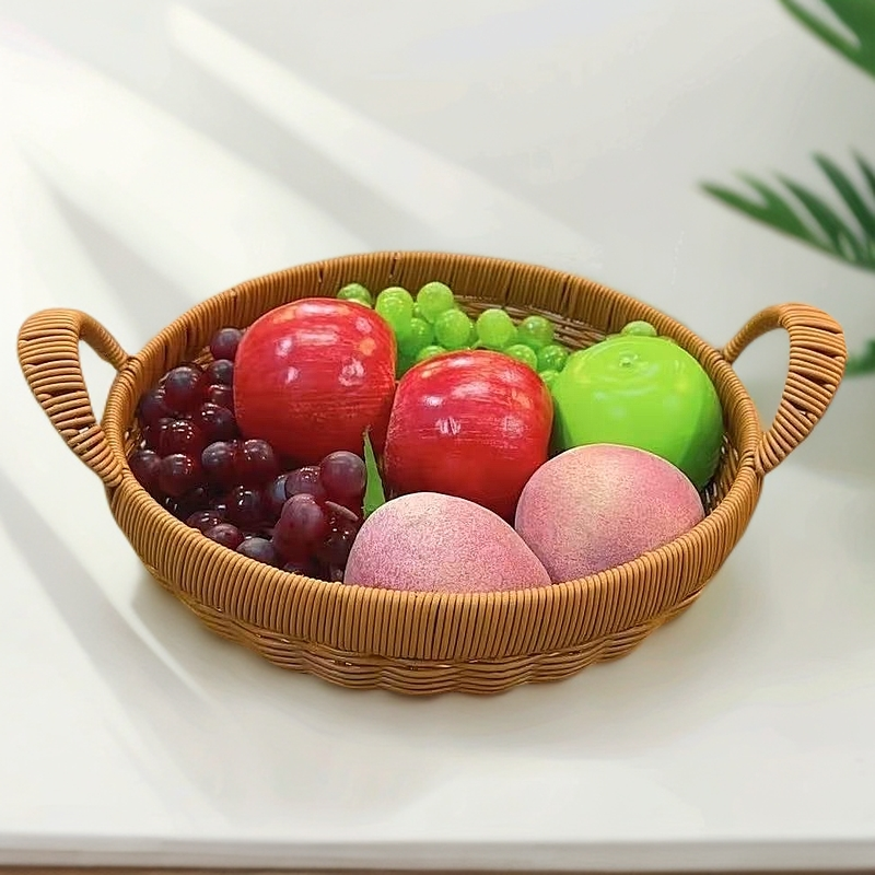 Z59棕色圆形加固双抽手家用简约桌面收纳纯手工编织