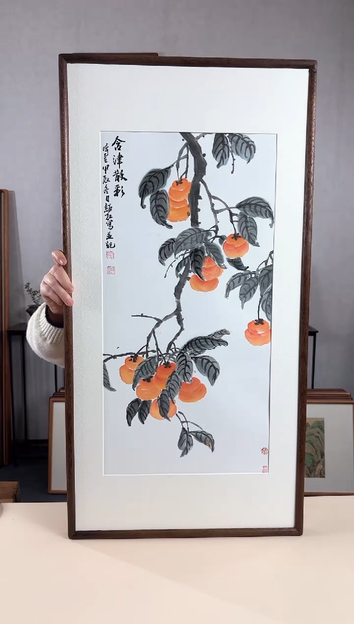 【闪购商品】国画手绘*柿柿如意*28*72cm实木框