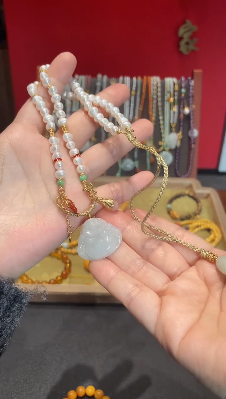 颈饰银S925镶嵌淡水珍珠佛公