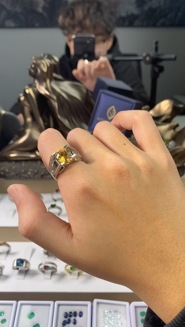 【闪购商品】黄晶戒指银S925镶嵌闭口圈拍下备注圈口号