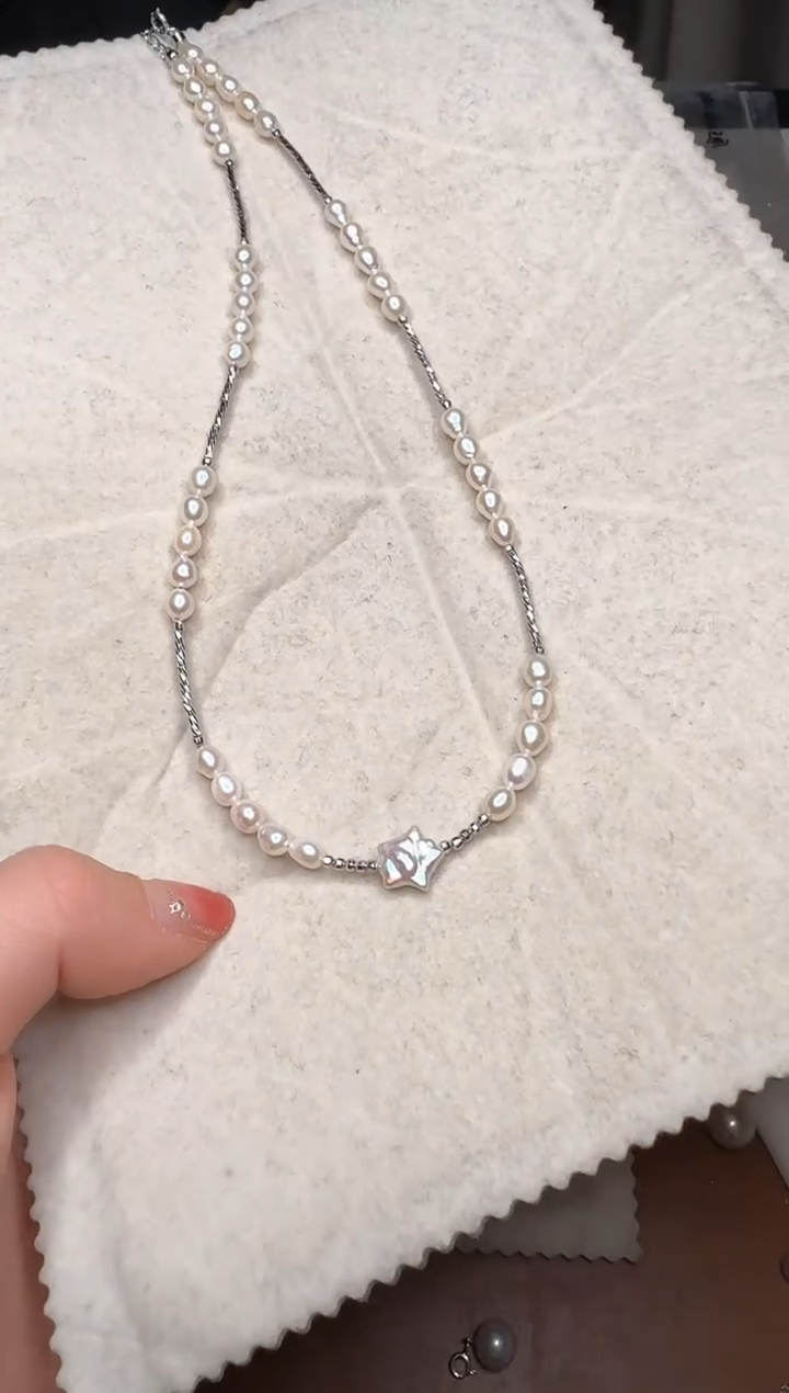【闪购商品】淡水珍珠颈饰银S925镶嵌2号极光五角星设计款