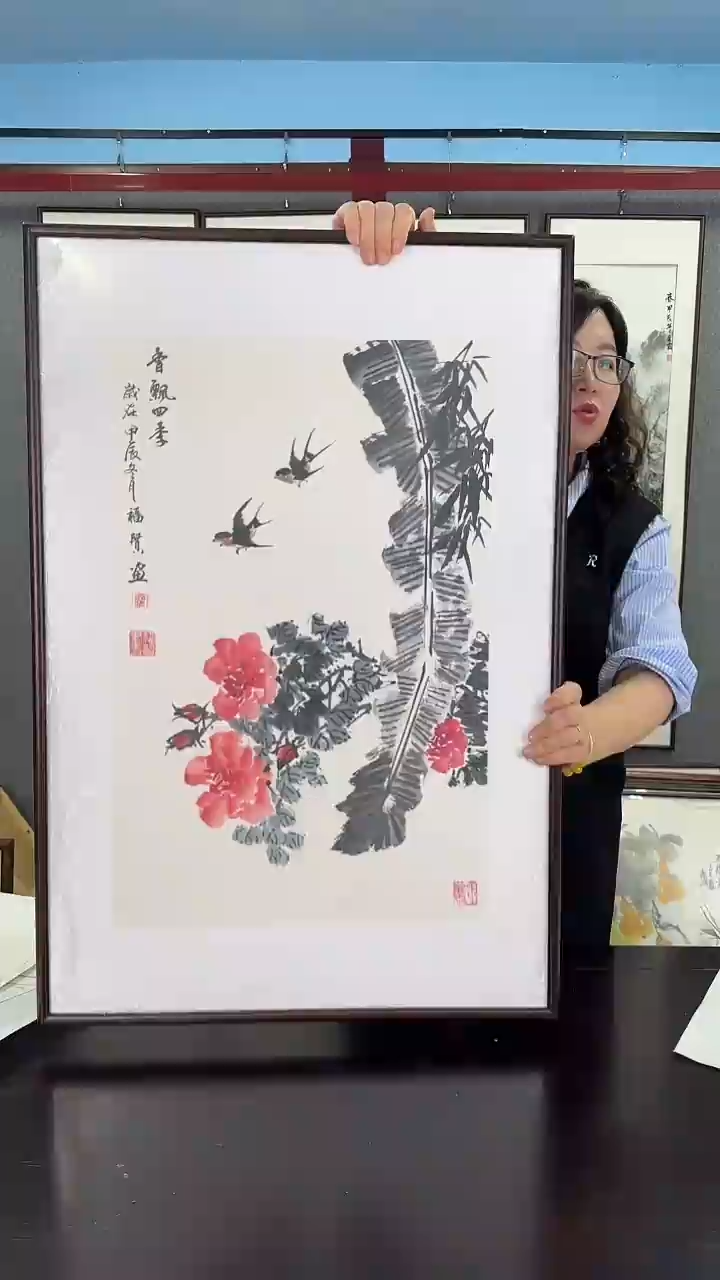 国画实木装裱  花鸟 60*90
