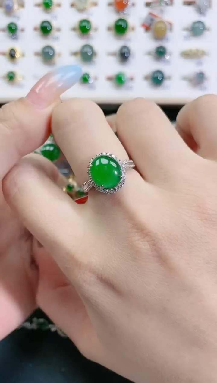翡翠戒指银S925镶嵌天然翡翠