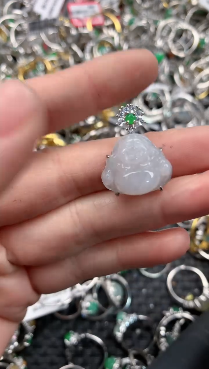 银S925镶嵌戒指翡翠13  8