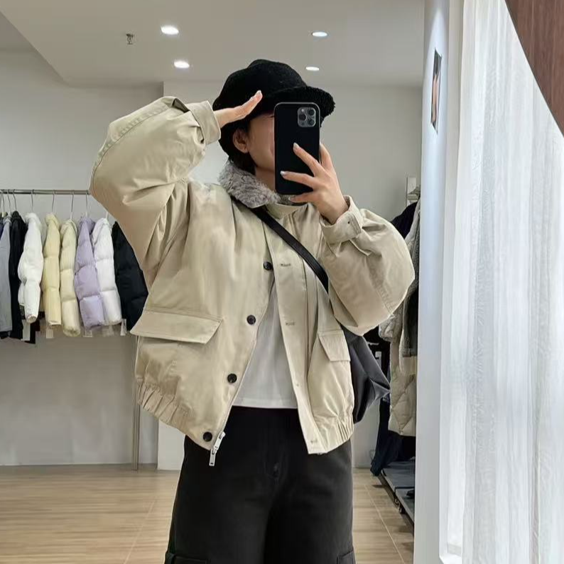 冬季韩系翻领鹅绒派克服外套