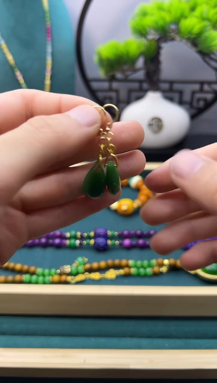 【闪购商品】和田玉耳饰14K金镶嵌E119