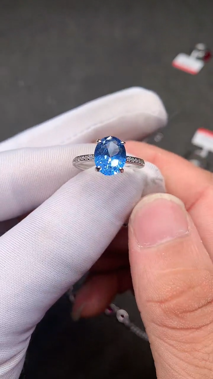 【闪购商品】海蓝宝石戒指银S925镶嵌.....