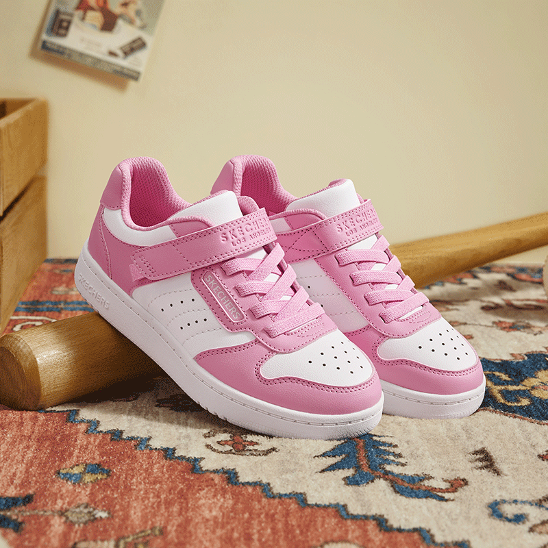 Skechers斯凯奇时尚撞色儿童板鞋2025新款轻便耐磨百搭女童运动鞋