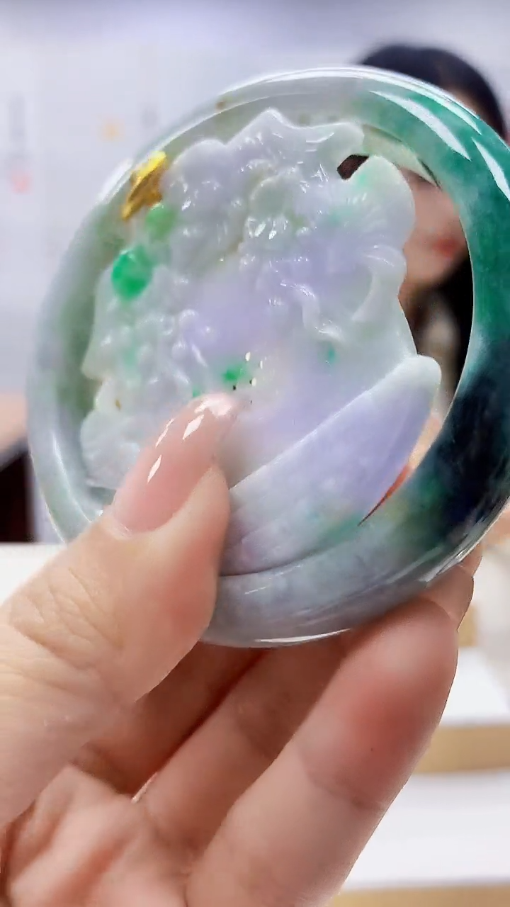 未镶嵌定制翡翠3495ty-毛货手镯+挂件（圈口58）35