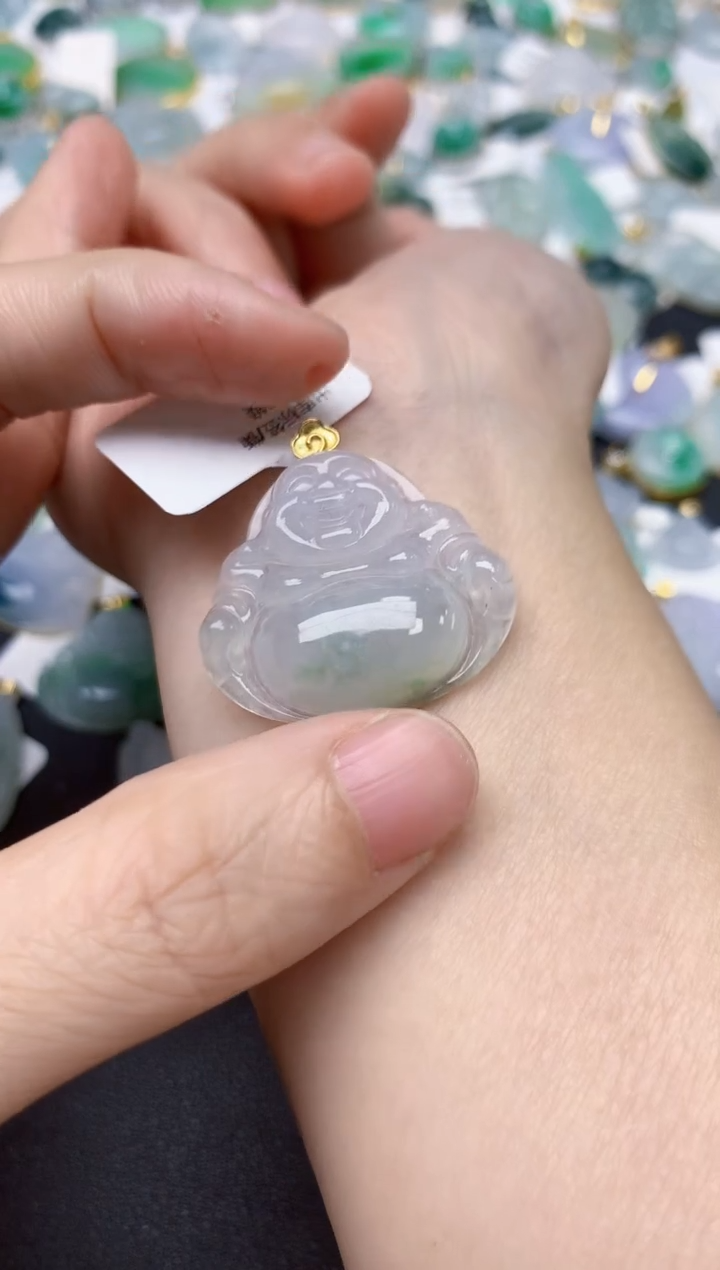 颈饰18K金镶嵌翡翠天然缅甸A货翡翠