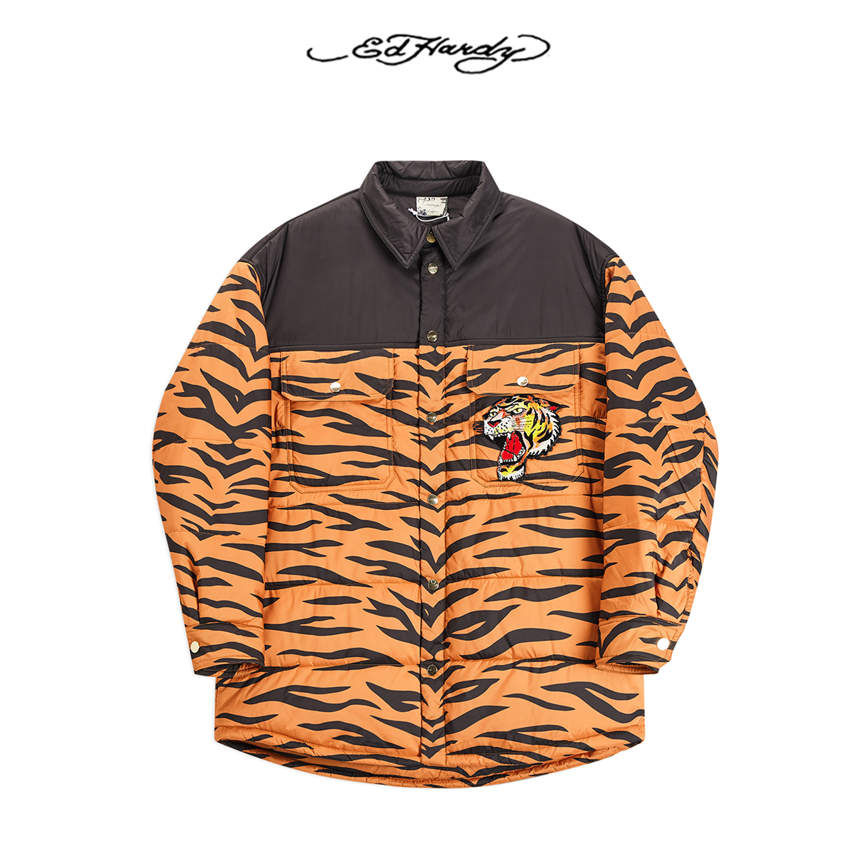 Ed Hardy/埃德哈迪冬季新款虎头logo满印保暖棉服E1QDM911