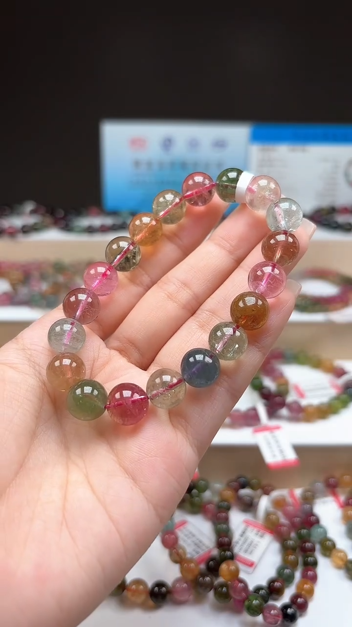 【闪购商品】碧玺手串未镶嵌10.6mm巴西老料玻璃体糖果色单圈手串