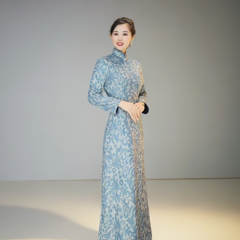 尚羽朵儿6519-修身显瘦优雅气质冬款加厚时尚日常中国风旗袍（m-4）