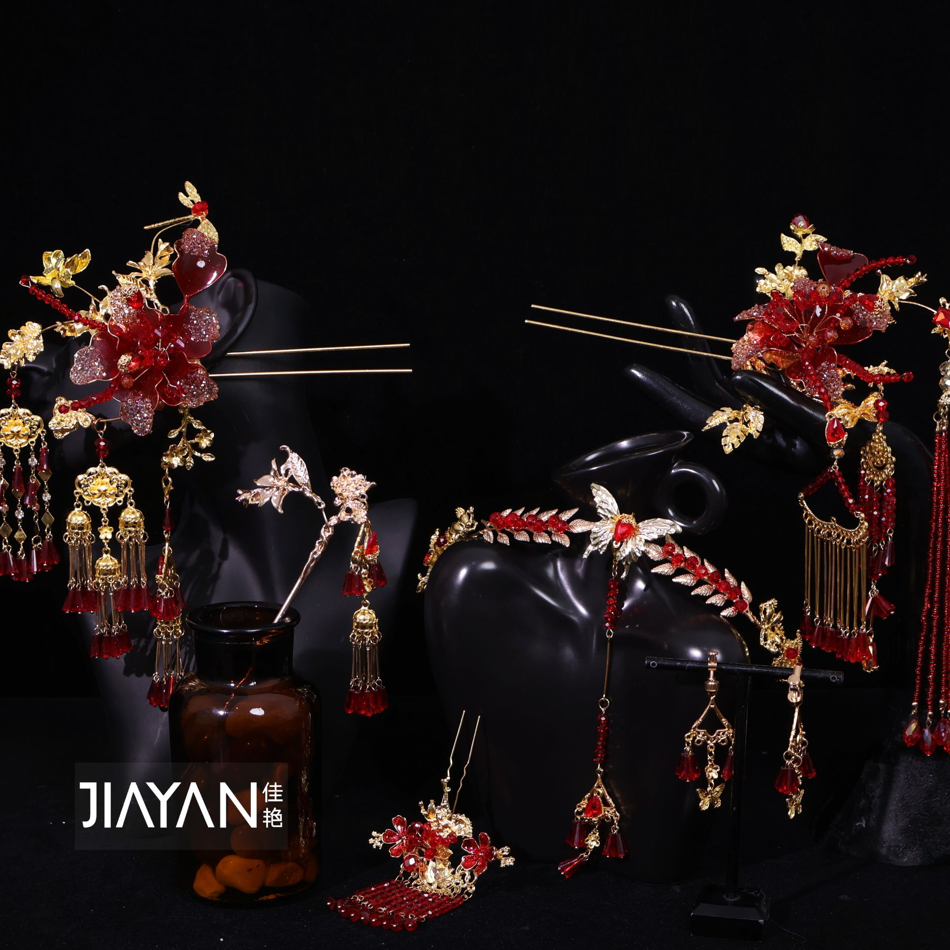 9119新款红色小鱼海棠网红同款秀禾高级设计师款新娘头饰