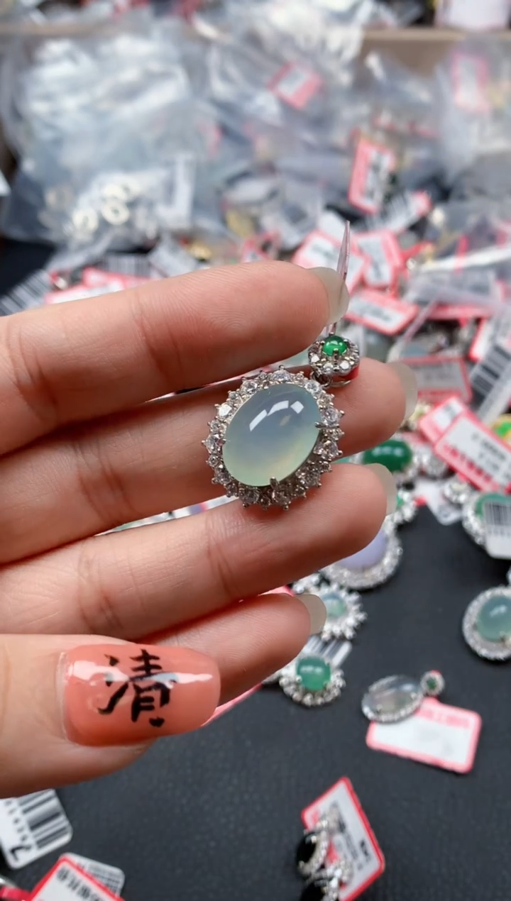 银S925镶嵌戒指翡翠天然A货缅甸翡翠