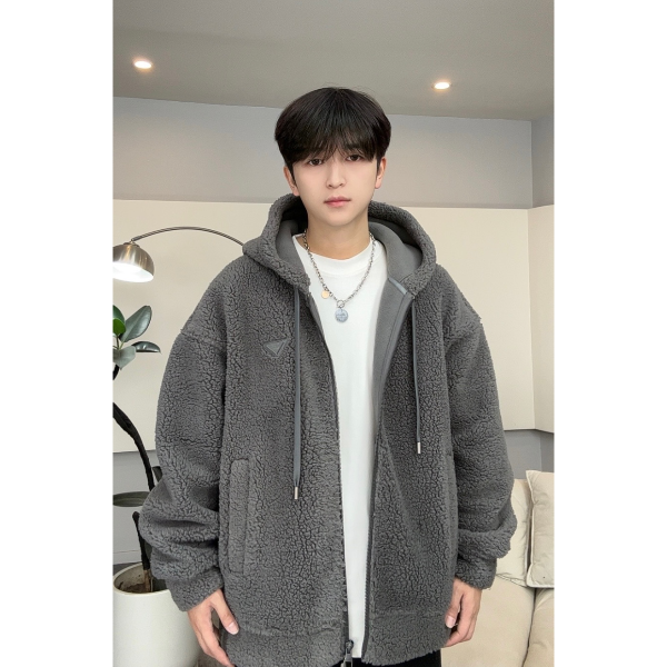 【羊羔绒】冬上新—男女同款重磅加绒加厚分子绒羊羔毛连帽外套W-779