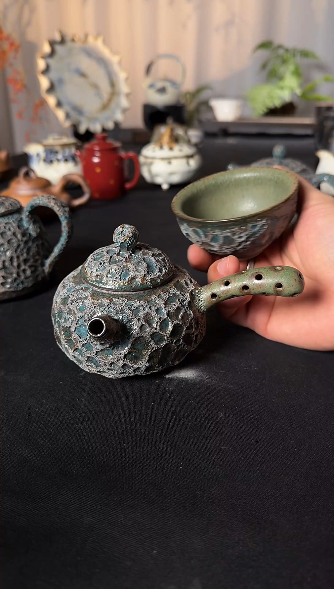 壶陶冰烟虫洞侧把壶加宽口杯