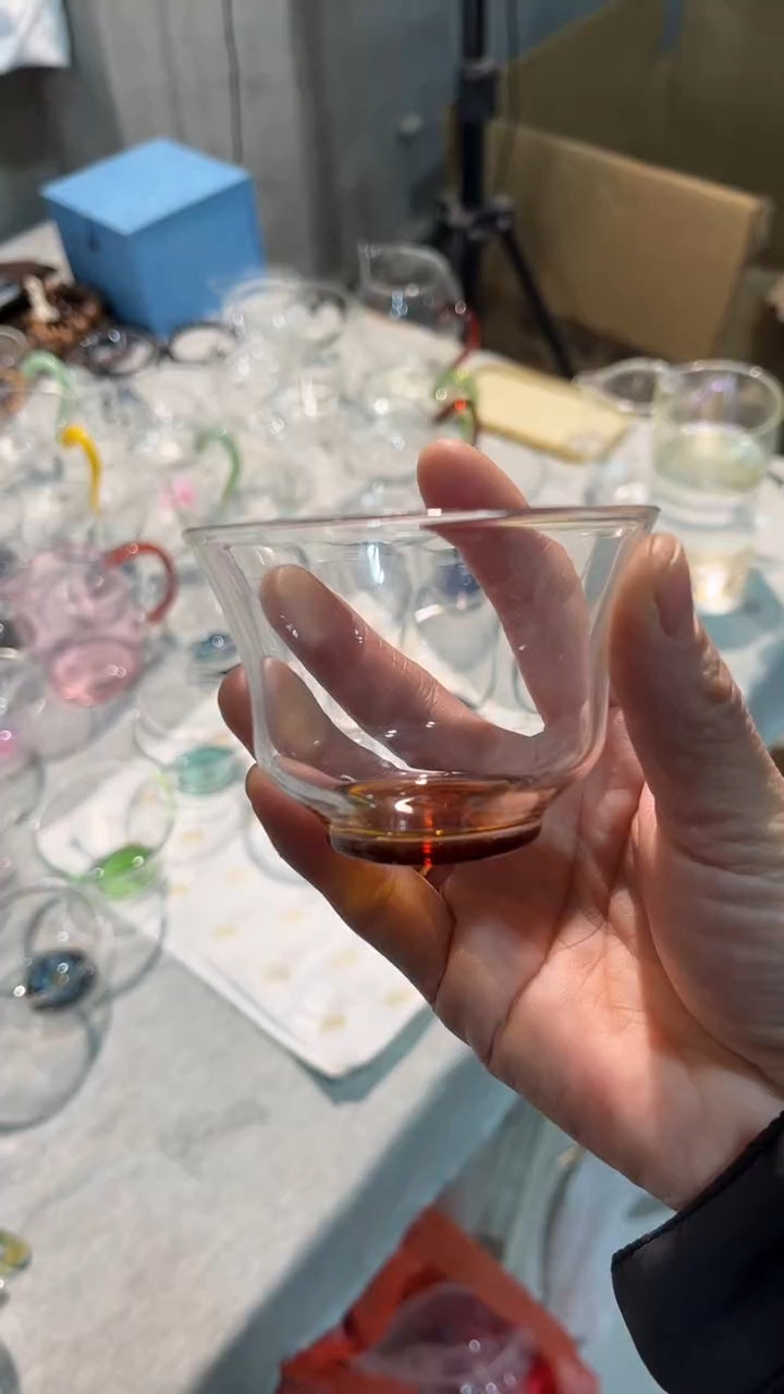 手工艺品玻璃清杯2只 琥珀