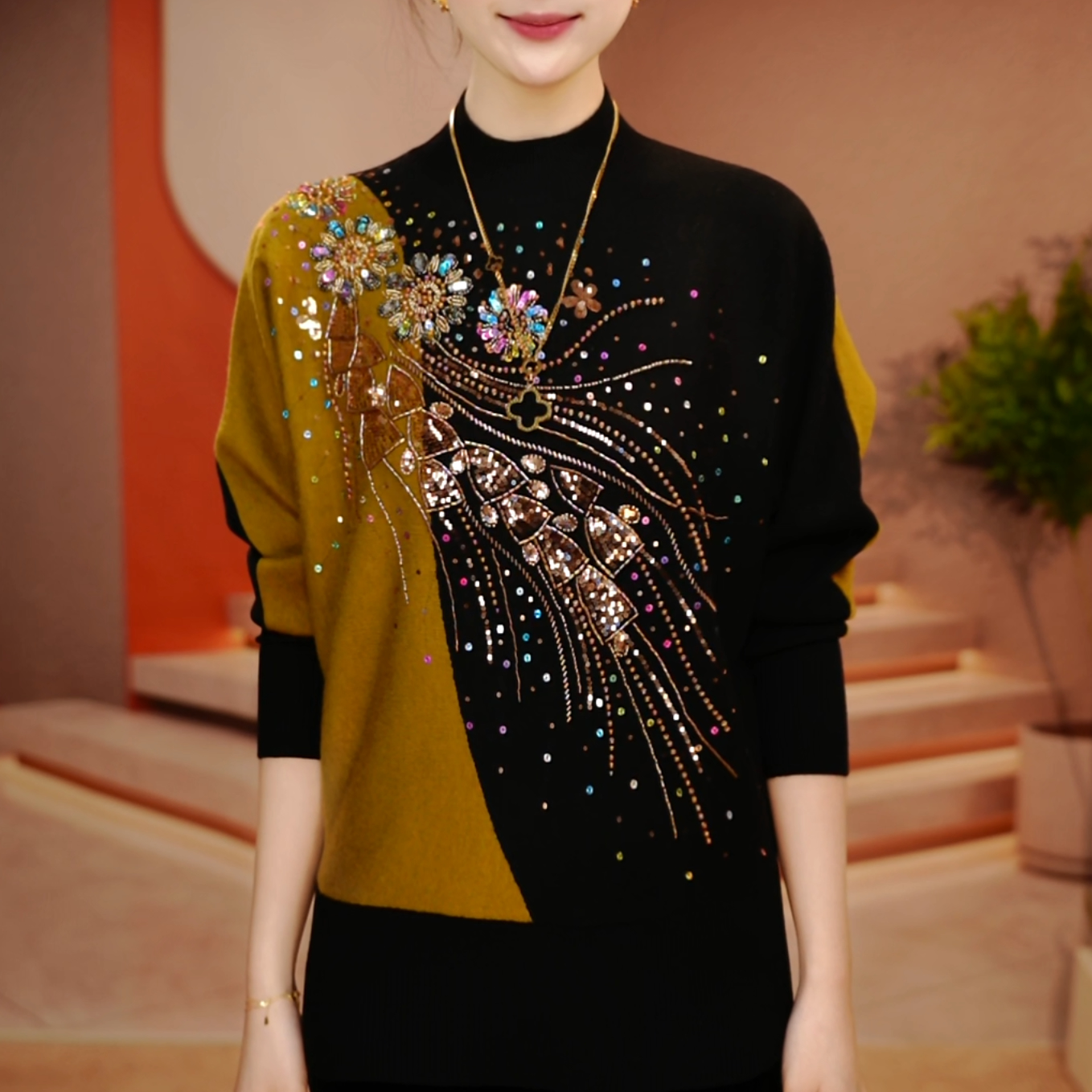 P260027-秋冬新款抗起球针织羊毛衫减龄洋气宽松女士气质时尚