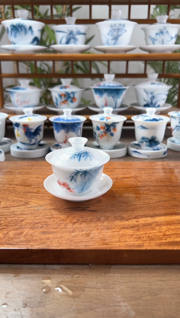 微瑕高冰鱼之樂80ml三才盖碗