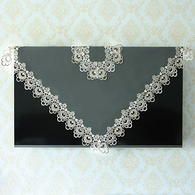 挂式立式电视机罩蕾丝浅咖双花网纱130*130cm防尘保护罩布