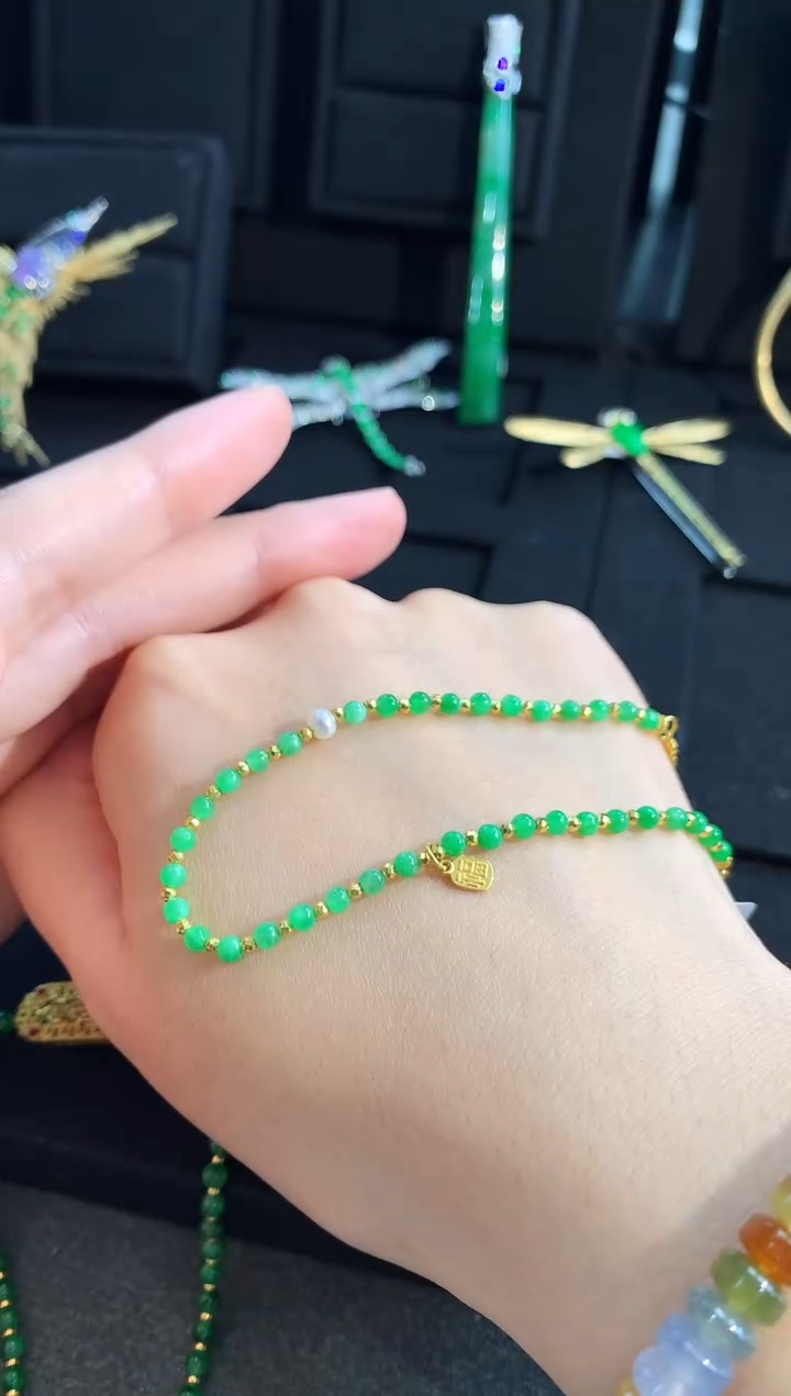 【闪购商品】翡翠手链18K金镶嵌手饰