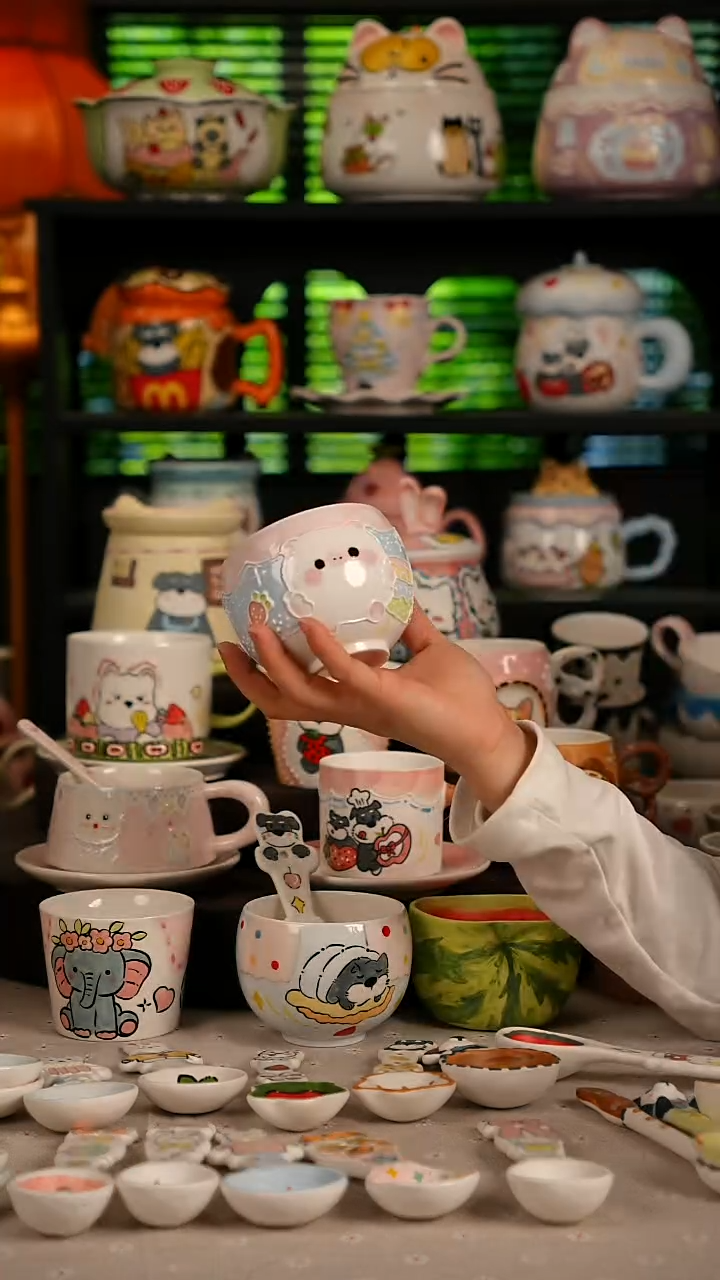 陶瓷无盖款景德镇高温釉下彩纯手绘创意瓷