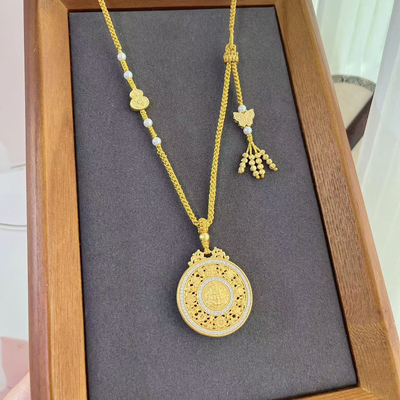 吊坠足银 足银999古法金色点钻【黄财神八宝罗盘】新中式国风吊坠