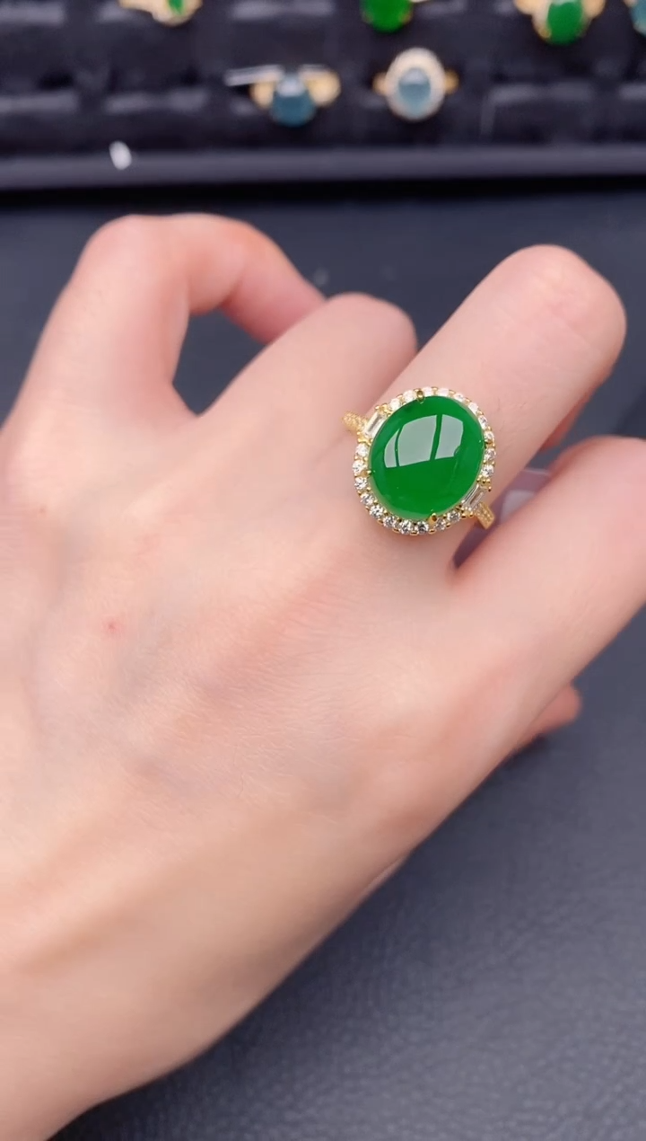 银S925镶嵌戒指翡翠天然a货翡翠260