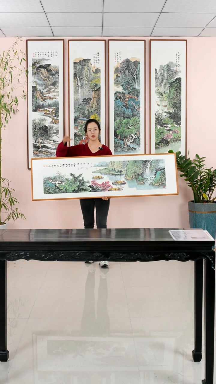 国画张现军《清漓江畔》手绘含框162*47厘米