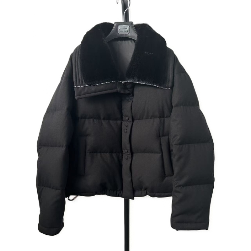 羊毛水貂毛领简约白搭时尚女鹅羽绒外套