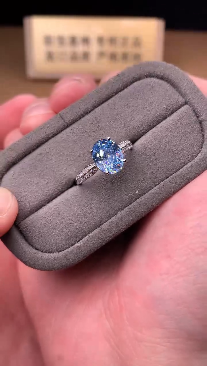 银S925镶嵌戒指海蓝宝石1111