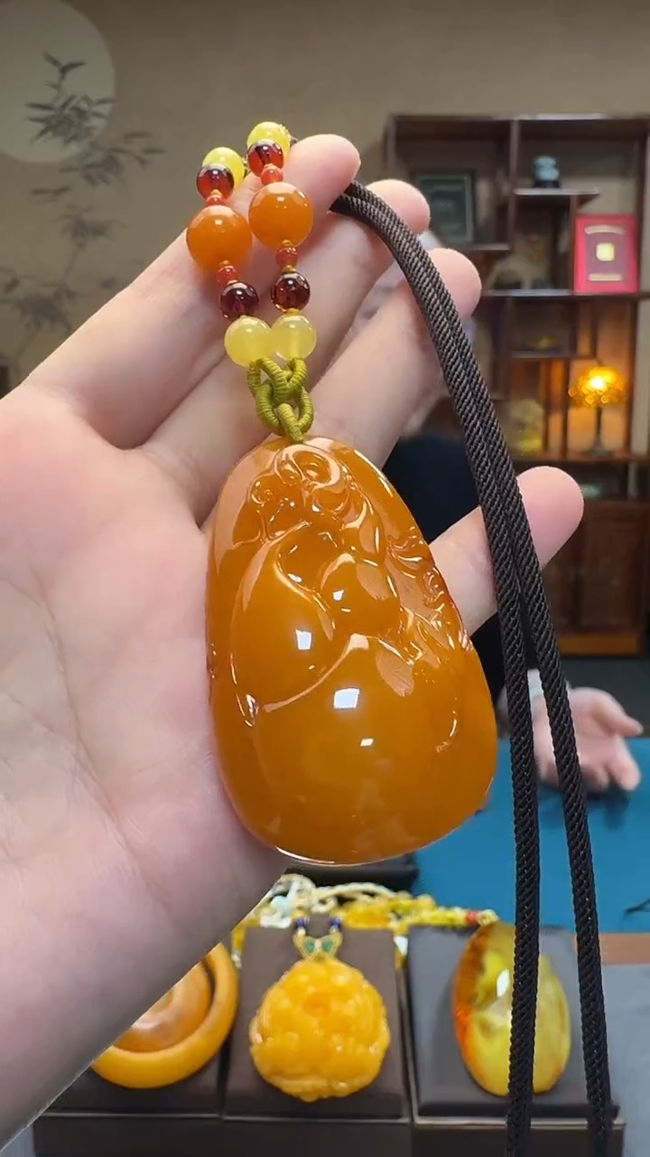 琥珀吊坠(不含链)未镶嵌天然保真蜜蜡葫芦套装（送绳子）