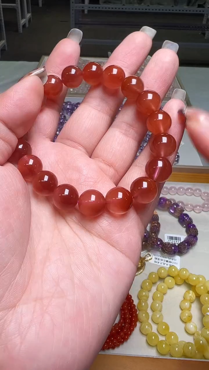 未镶嵌手链水晶红兔毛手串10mm+