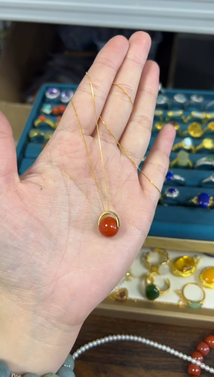 颈饰银S925镶嵌南红玛瑙南红玛瑙转转珠银镶嵌项链[43]