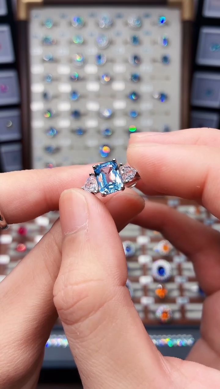 银S925镶嵌戒圈海蓝宝石1888