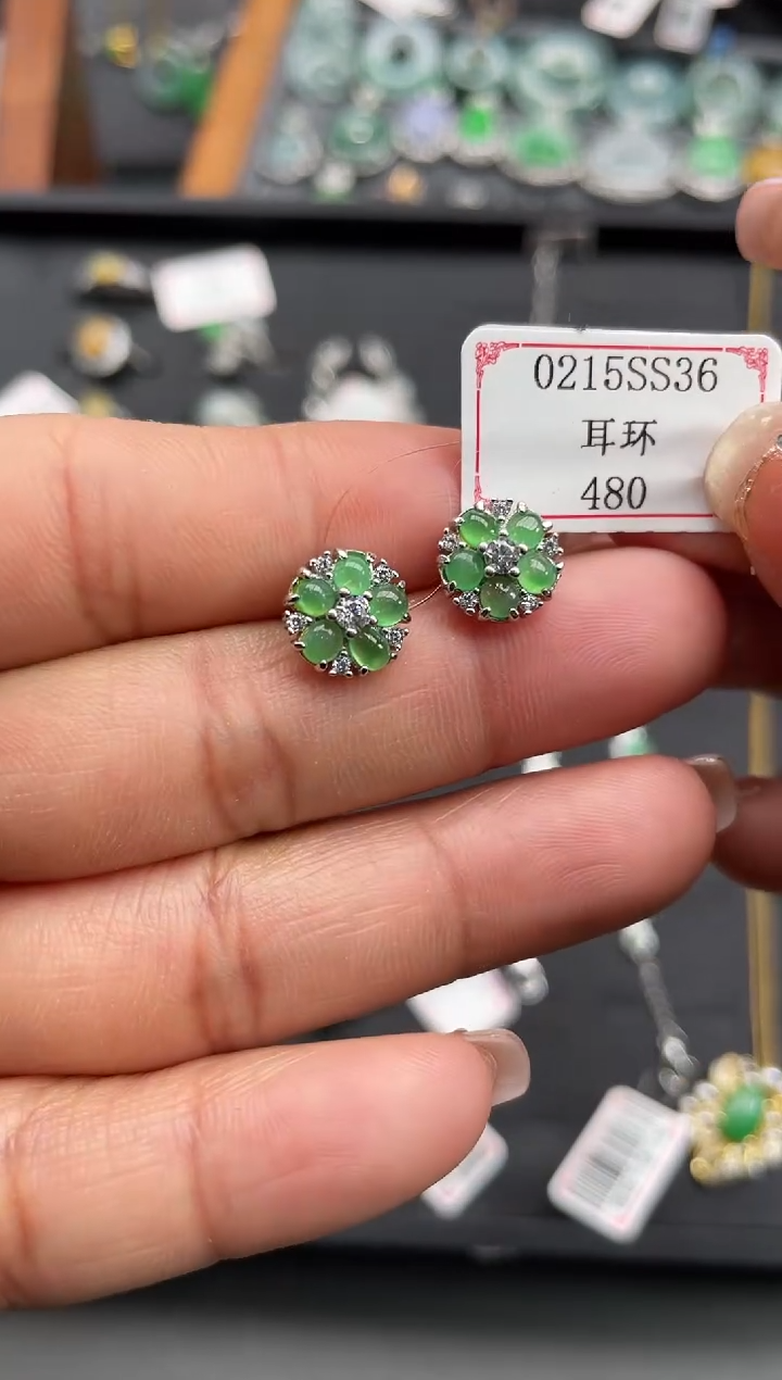 【闪购商品】翡翠耳饰银S925镶嵌0215SS36