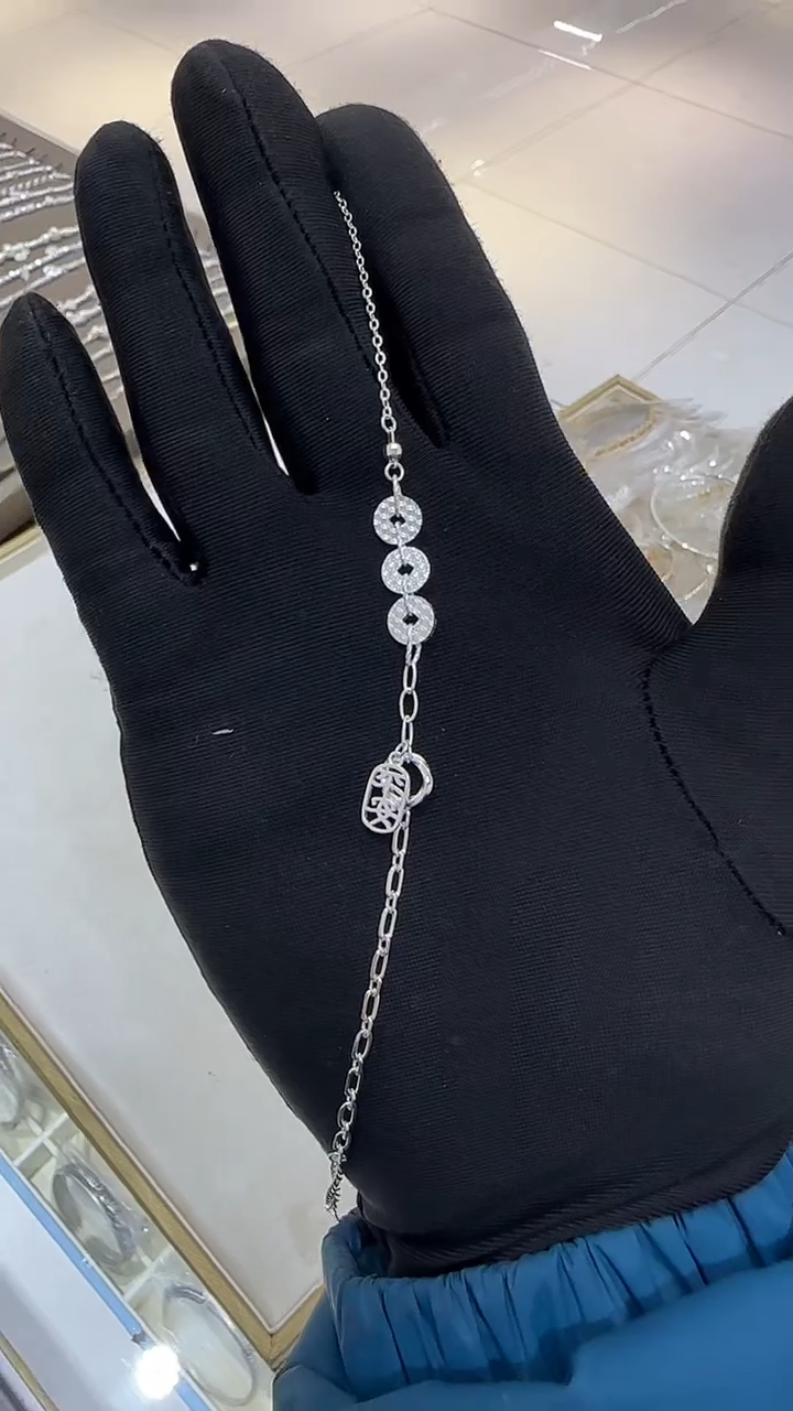 珐琅足银钱币手链