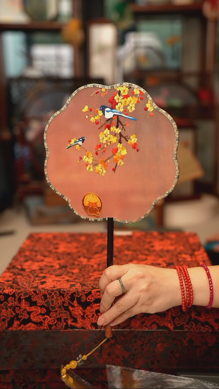 扇子团扇 绣花双面非遗