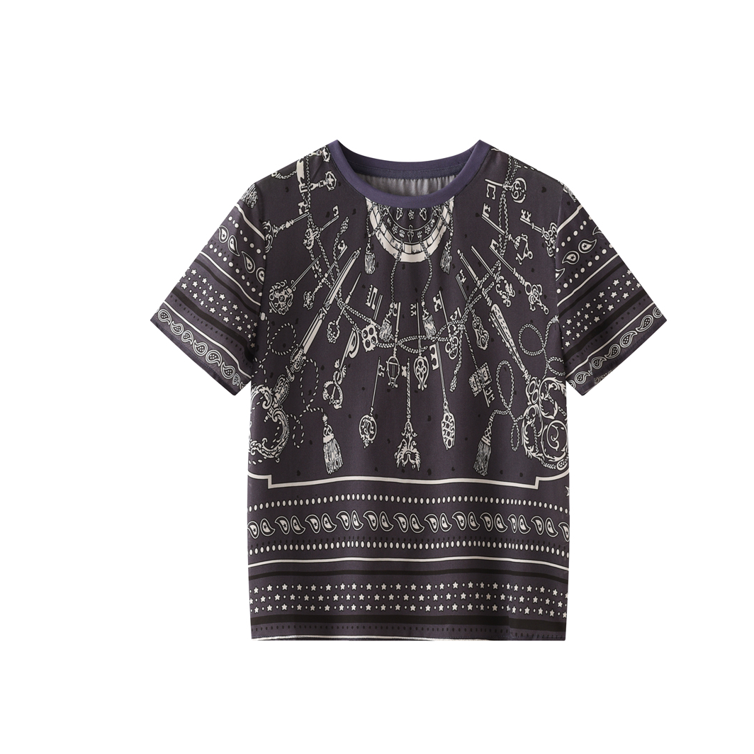 涵玖玥【桑蚕丝】新款气质图腾夏季柔滑短袖上衣M-02-329