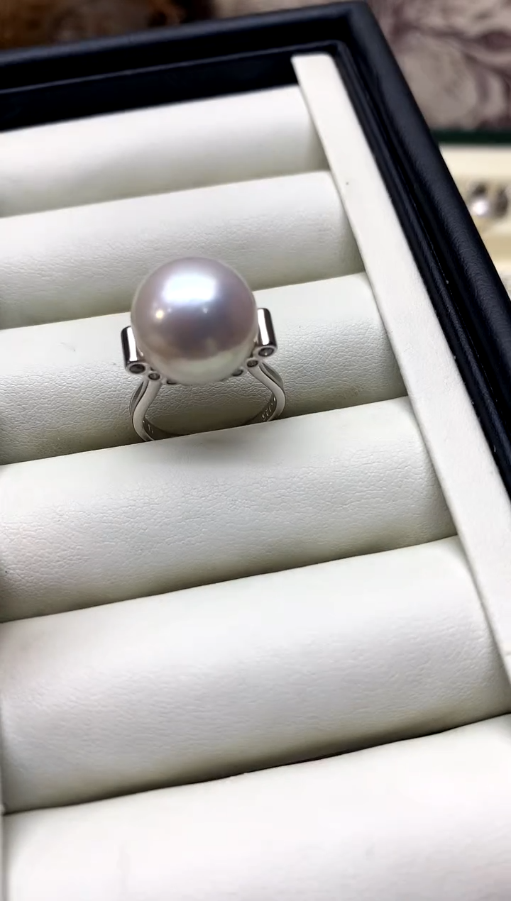 银S925镶嵌戒指淡水珍珠13-14mm